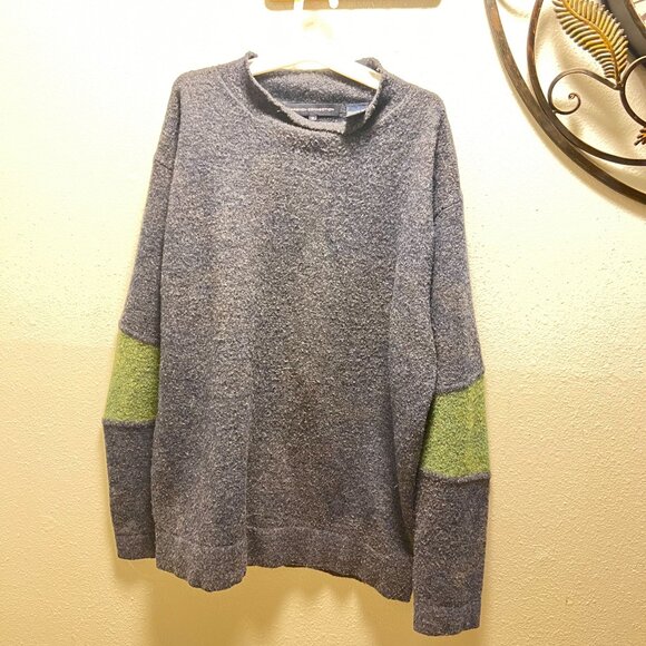 French Connection Blue Wool Blend Sweater With Green Sleeve Detail XL - Picture 4 of 10